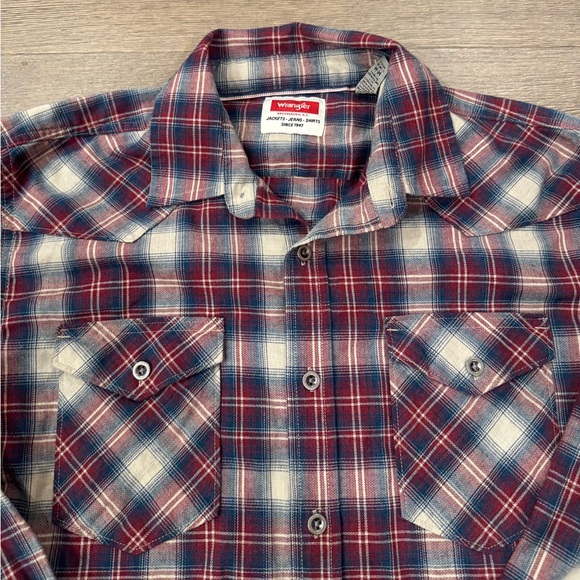 Wrangler Long Sleeve Plaid Check Flannel Western Shirt Men’s M Red Blue White - Picture 3 of 10